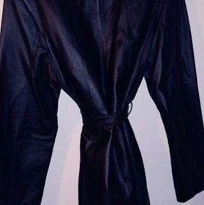 Leather zip belt coat